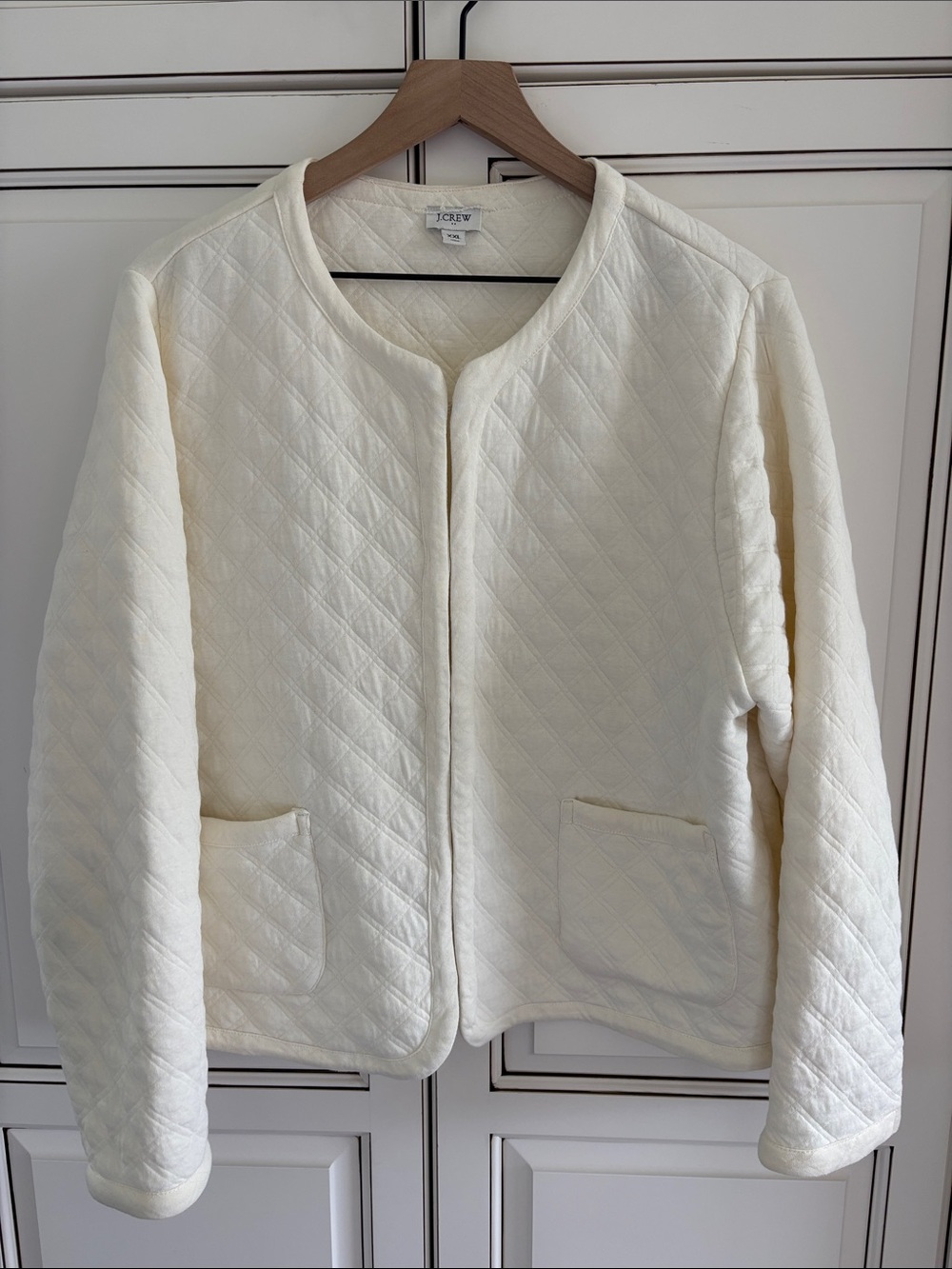 J Crew Quilted Cotton Jacket Cream Minimalist Grandmacore Collarless Women XXL